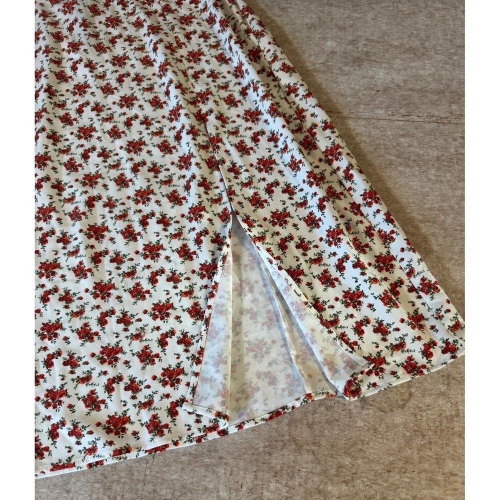 Danielle Bernstein Midi Skirt‎ Women XL White Red Floral Slit NWT Romantic Flowy - Picture 6 of 8